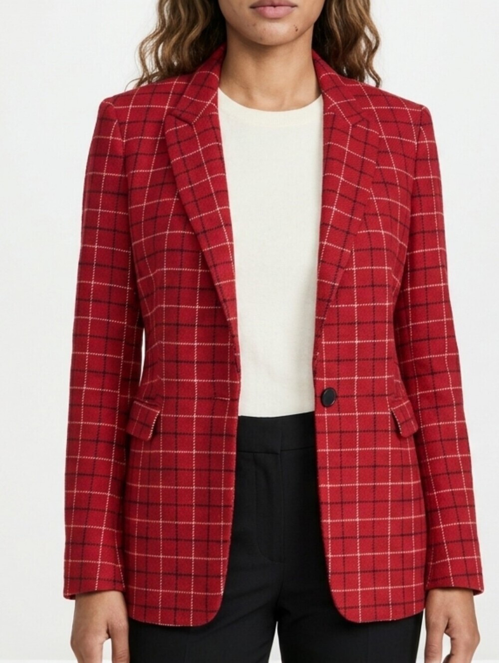 Rag & Bone Hazel Check Wool Blazer Size 4 Red Windowpane Lambswool Preppy